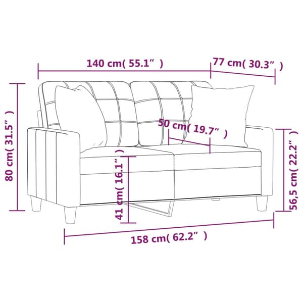 2-sits soffa med prydnadskuddar grå 140 cm konstläder