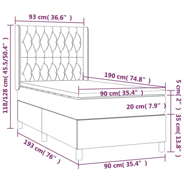 Ramsäng med madrass mörkgrå 90x190 cm sammet