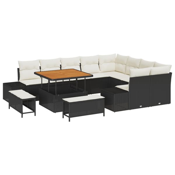 Trädgårdsoffset med kudde med lagring 12 pcs Svart Poly rattan