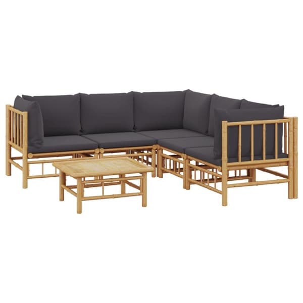 Loungegrupp 6 delar mörkgrå dynor bambu