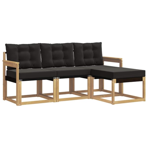 Utomhussoffset med kudde 4 pcs Vit och svart