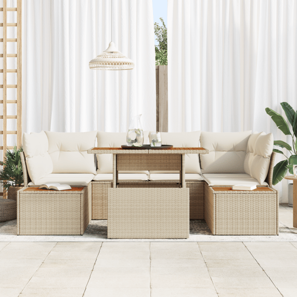 Trädgårdsoffset med lagring 7 pcs Beige Poly rattan