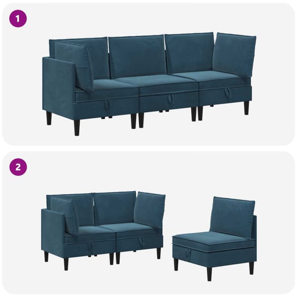 Möbelset för vardagsrummet med kudde 3 pcs Blå Sammet