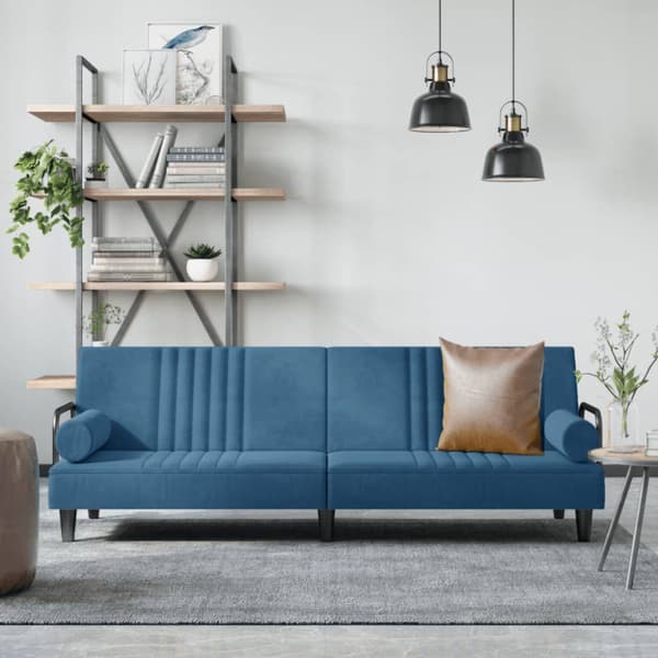 Bäddsoffa med armstöd blå sammet