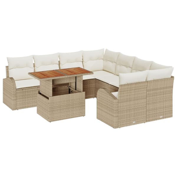 Trädgårdsoffset med kudde 9 pcs beige och gräddvit