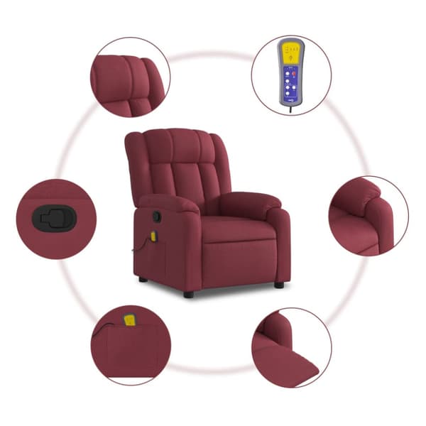 Massagefåtölj vinröd tyg