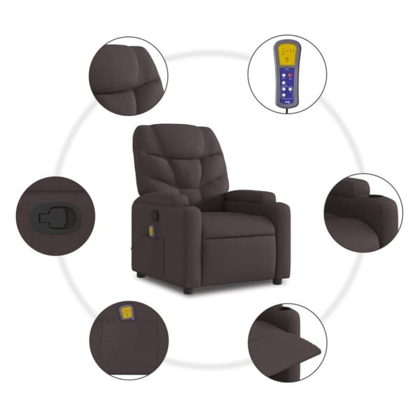 Massagefåtölj mörkbrun tyg