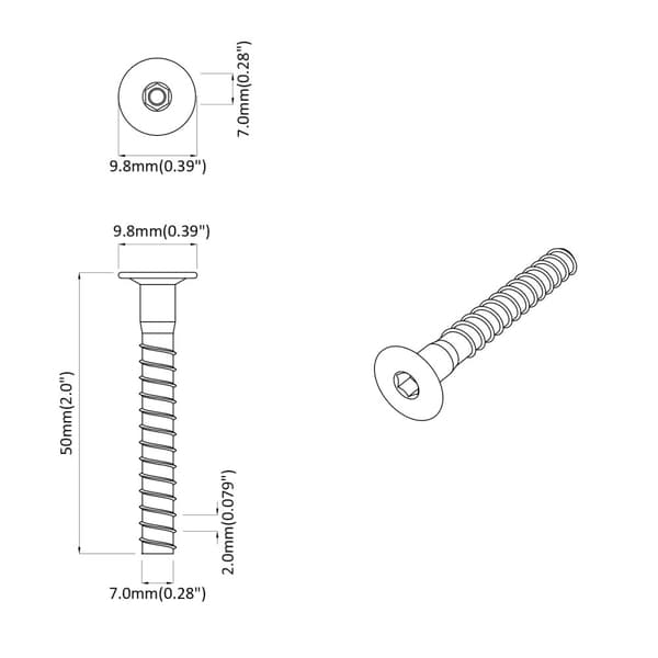 Konfirmationsskruvar 2 pcs Silver Ø7 x 50 mm Metall