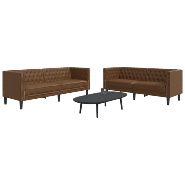 Soffgrupp chesterfield 2 delar brun konstmocka