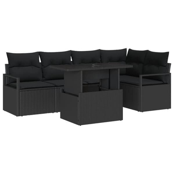 Trädgårdsoffset med lagring 6 pcs Svart Poly rattan