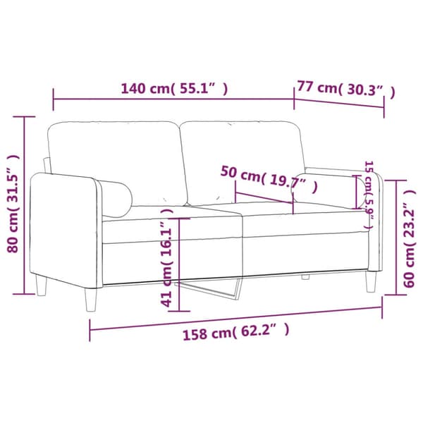 2-sitssoffa med prydnadskuddar ljusgrå 140 cm sammet