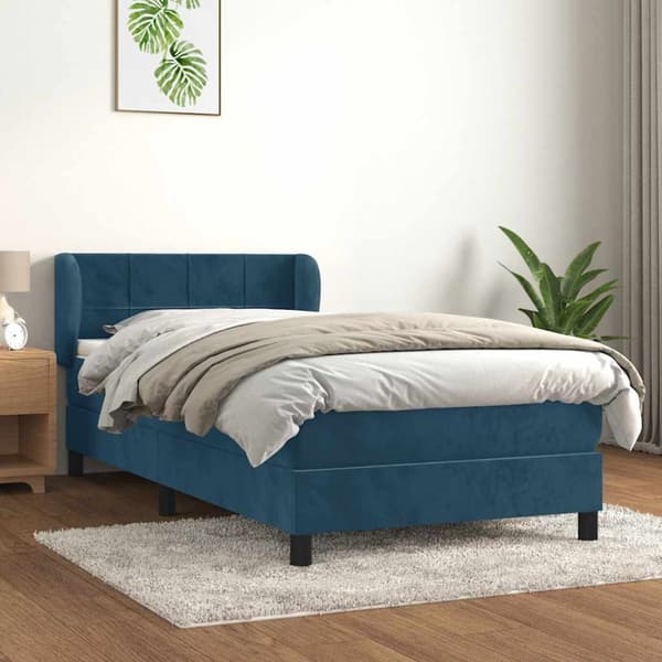 Ramsäng med madrass mörkblå 90x200 cm sammet