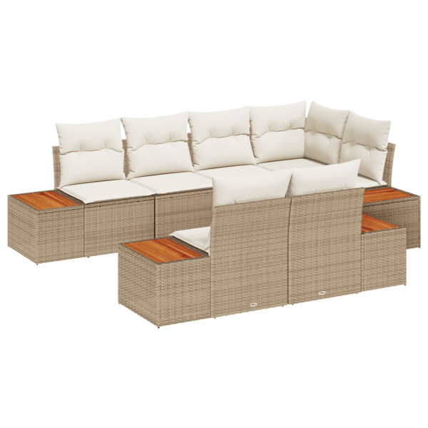 Trädgårdsoffset 7 pcs Beige och gräddfärgad Polyrattan