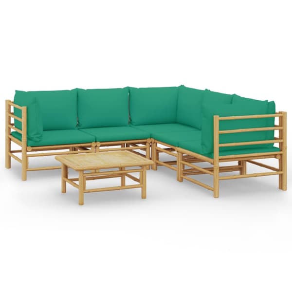 Loungegrupp 6 delar gröna dynor bambu