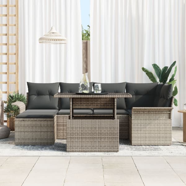 Trädgårdsoffset med kudde 7 pcs Grå Poly rattan