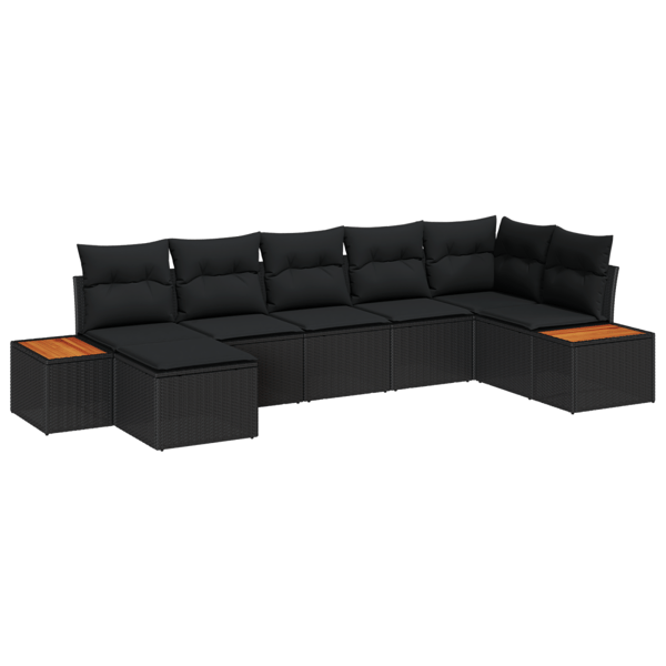 Trädgårdsoffset med kudde 7 pcs Svart Poly rattan