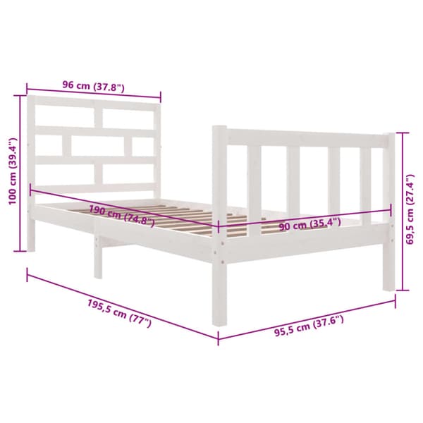 Sängram vit massiv furu 90x190 cm
