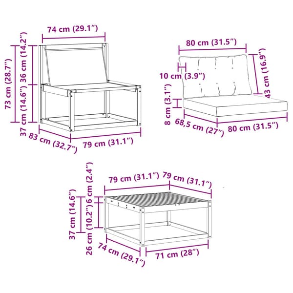 Utomhussoffset 9 pcs Vit och grädde 79 x 79 x 37 cm