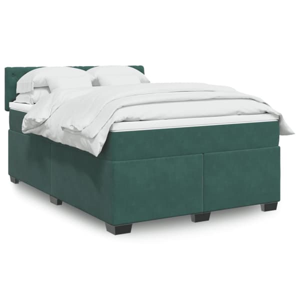 Ramsäng med madrass mörkgrön 140x190 cm sammet