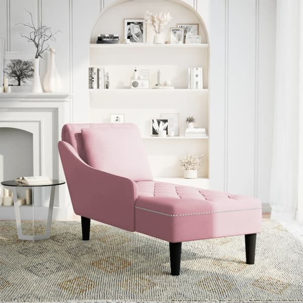 Schäslong med kudde och höger armstöd rosa sammet