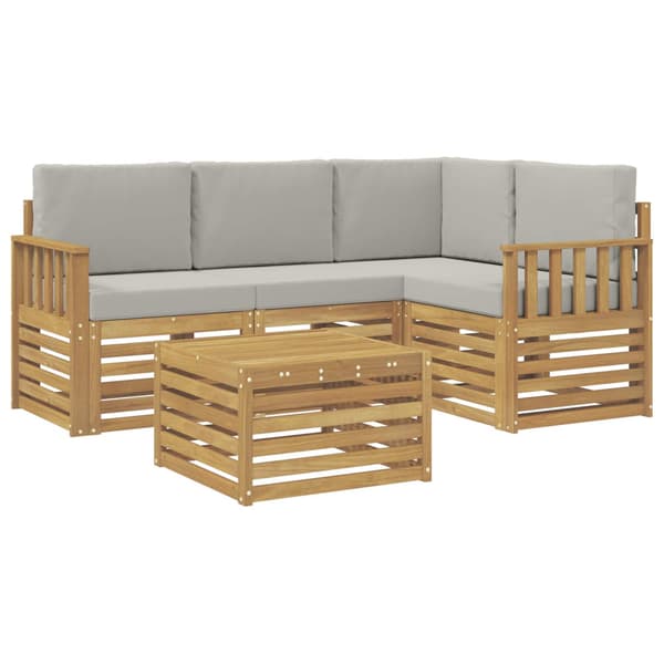 Utomhussoffset 5 pcs Vit och ljusgrå 59 x 59 x 37 cm Polyester