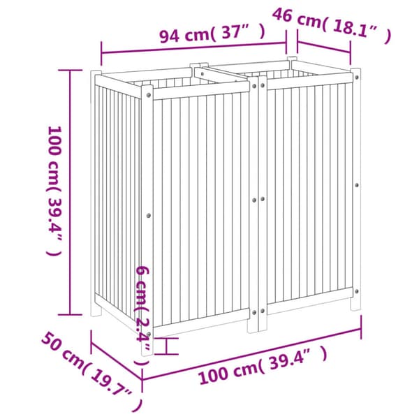 Odlingslåda med foder 100x50x100 cm massivt akaciaträ