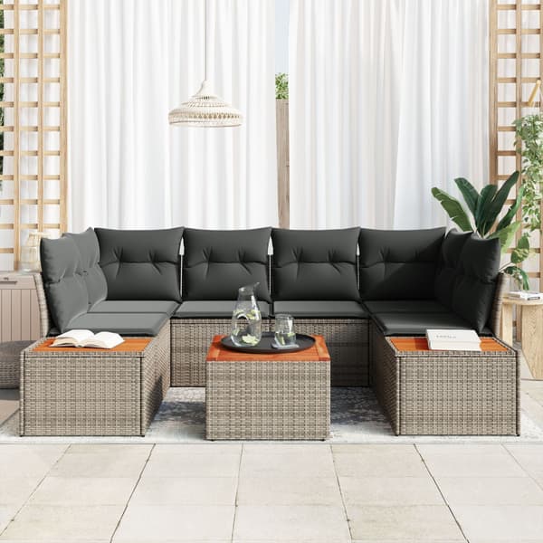 Trädgårdsoffset med kudde 6 pcs Grå Poly rattan