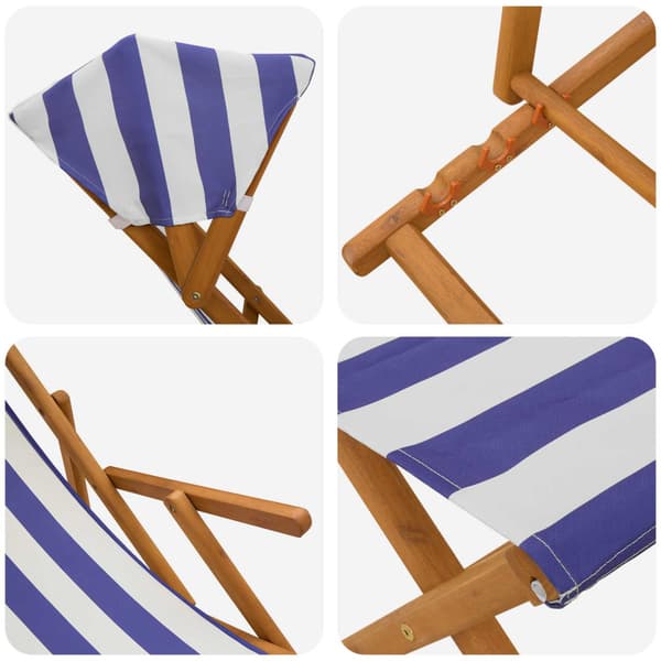 Deck Chair 4 st 3 Position Massiv Eukalyptus Trä Blå och Vit