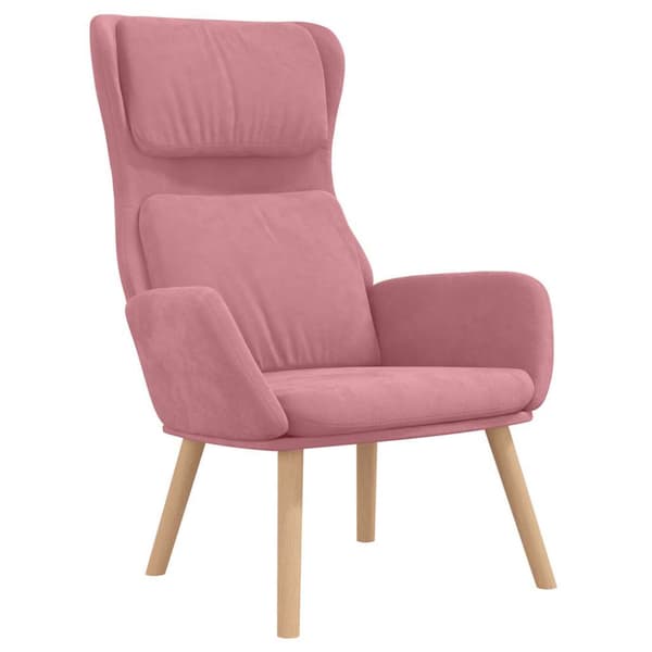 Vilstol med fotpall rosa sammet