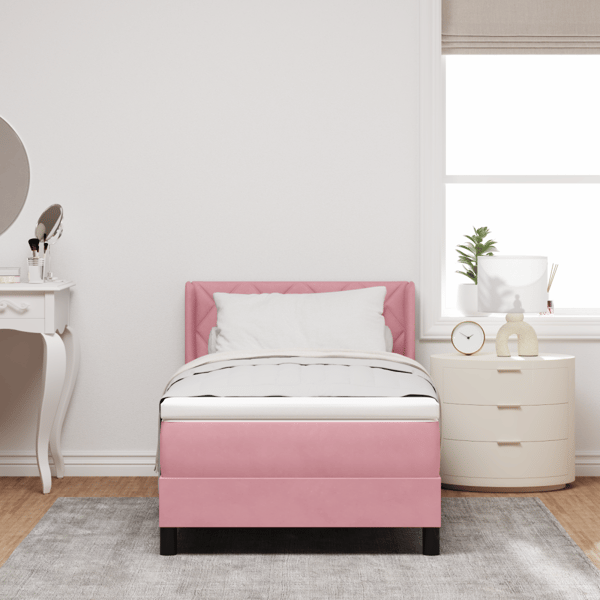 Bäddfjäder med huvudgavel Rosa 200 x 100 cm Sammet