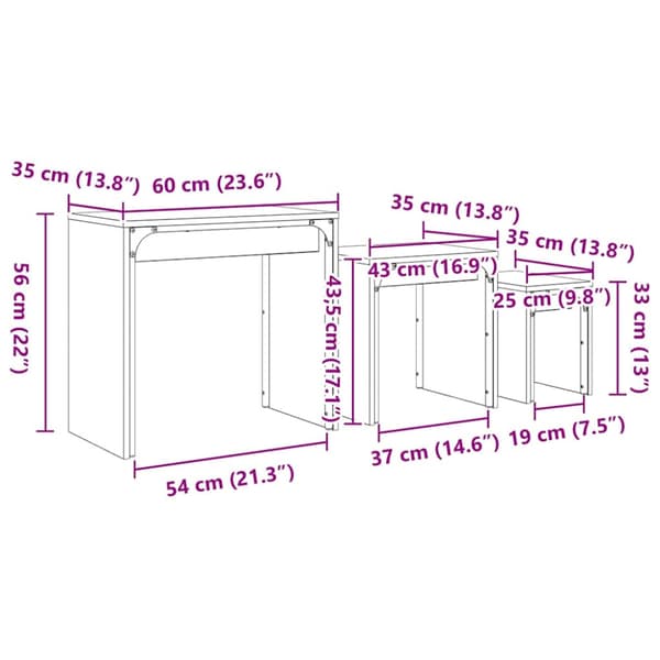 Kaffeebord 3 pcs Artisan Ek Konstruerat trä