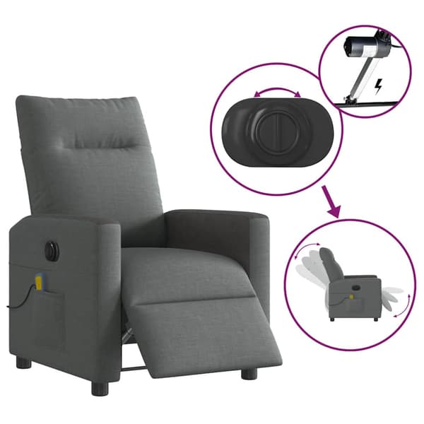 Elektrisk massagefåtölj mörkgrå tyg