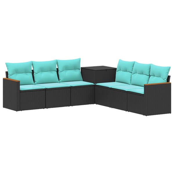 Soffset 7 pcs Svart och blå Poly Rattan och stål