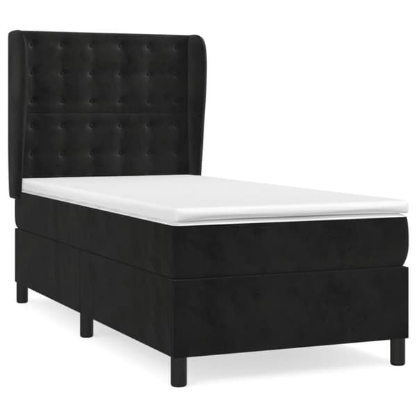 Ramsäng med madrass svart 90x200 cm sammet