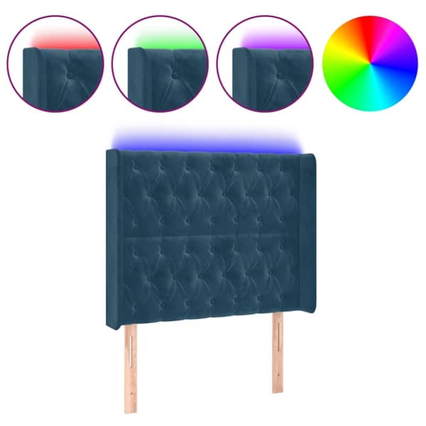 Sänggavel LED mörkblå 93x16x118/128 cm sammet