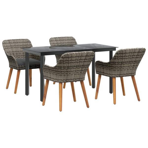 Trädgårdsmöbelset med kudde 5 pcs Grå konstrotting