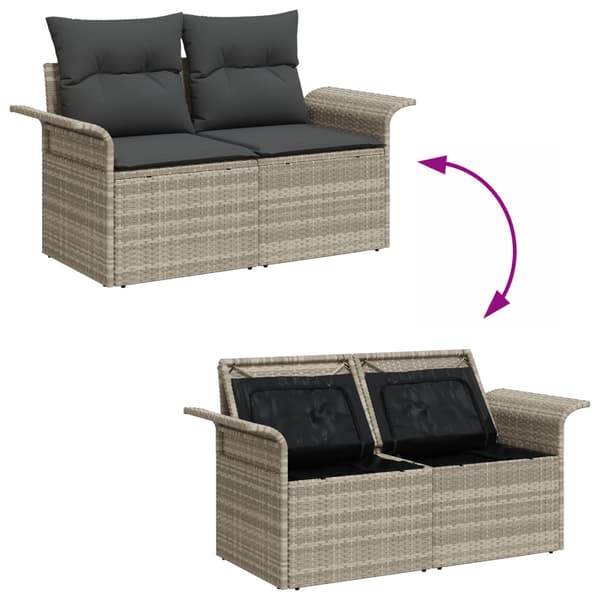 Trädgårdsoffset med kudde med lagring 9 pcs Ljusgrå Poly rattan