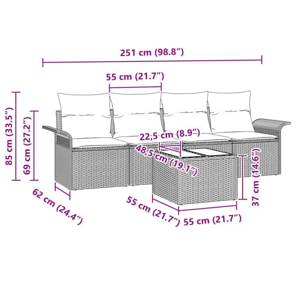 Soffset med kudde 5 pcs Grå konstrotting