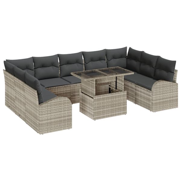 Trädgårdsoffset med kudde 10 pcs Ljusgrå Poly rattan
