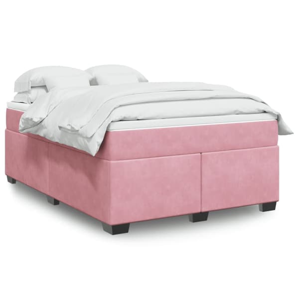 Ramsäng med madrass rosa 160x200 cm sammet