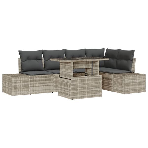 Trädgårdsoffset med kudde 6 pcs Ljusgrå Poly rattan