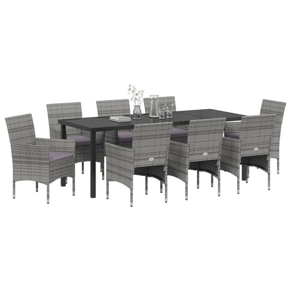 Trädgårdsmöbelset med kudde 9 pcs Grå konstrotting