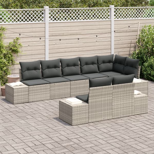 Trädgårdsoffset med lagring 8 pcs Ljusgrå Poly rattan