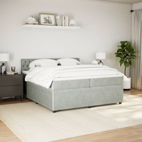 Ramsäng med madrass ljusgrå 200x200 cm sammet
