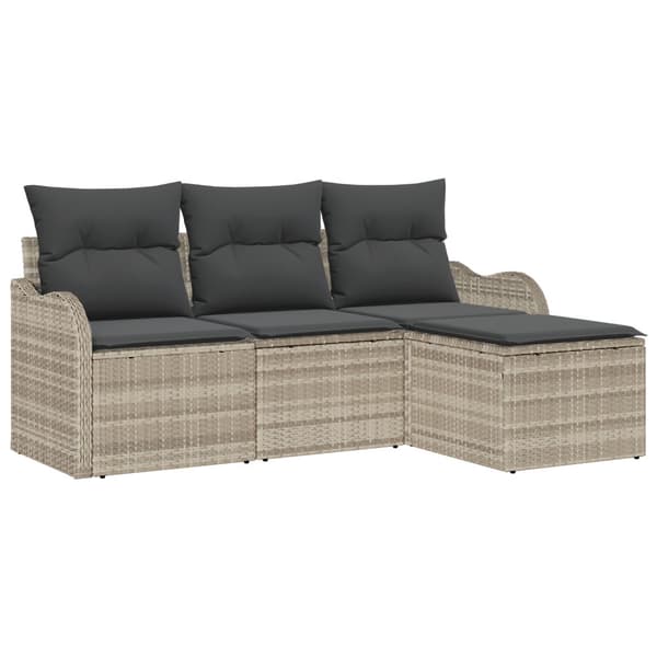 Trädgårdsoffset med kudde 4 pcs Ljusgrå Poly rattan