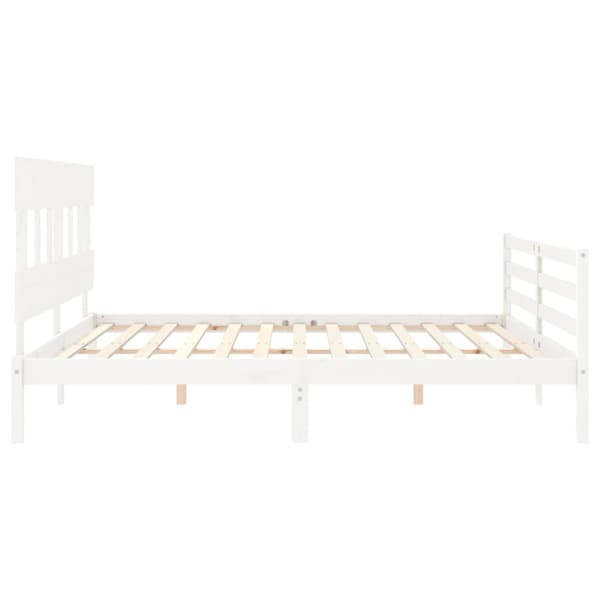 Sängram med huvudgavel vit 200x200 cm massivt trä
