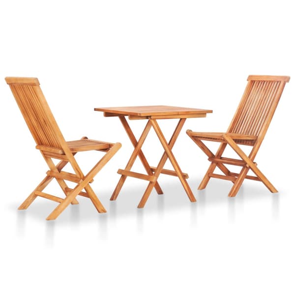 Caféset 3 delar med gråa dynor massiv teak