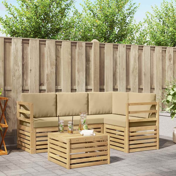Utomhussoffset 5 pcs Vit och Beige 59 x 59 x 37 cm Polyester