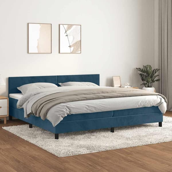 Ramsäng med madrass mörkblå 200x200 cm sammet