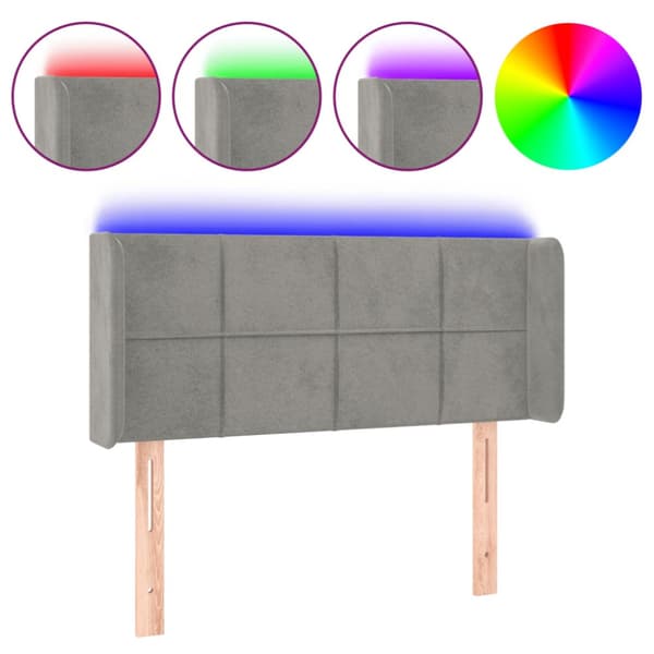 Sänggavel LED ljusgrå 93x16x78/88 cm sammet